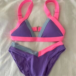 one one swimwear pink and purple bikini set with adjustable straps